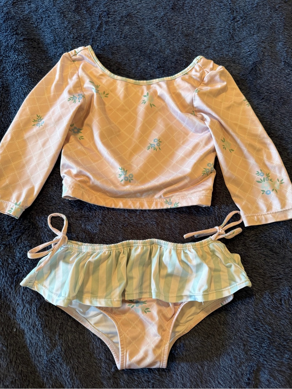 Kids Two-Piece Pink Floral Long-Sleeve Swim Set
